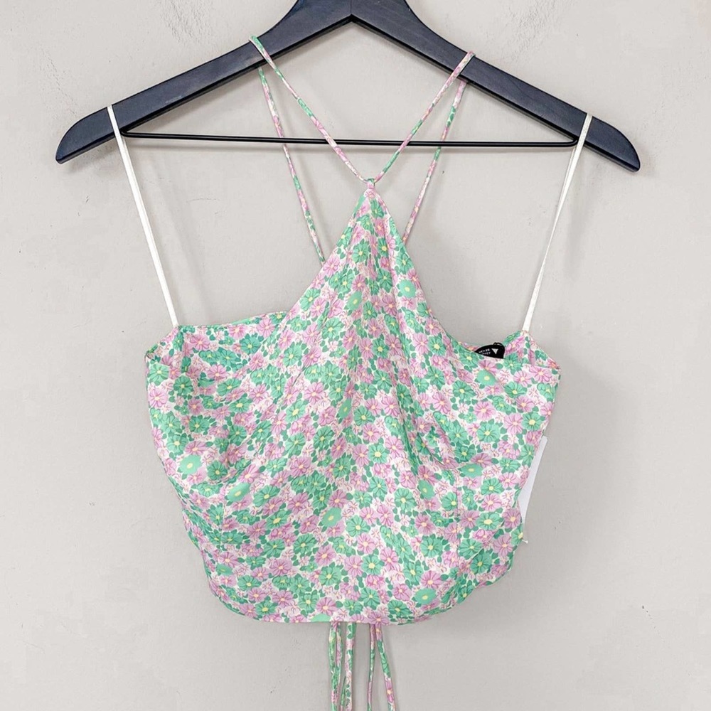 NEW Zara Satin Effect Matching Set Green Pink Floral Size S / M - Picture 5 of 11